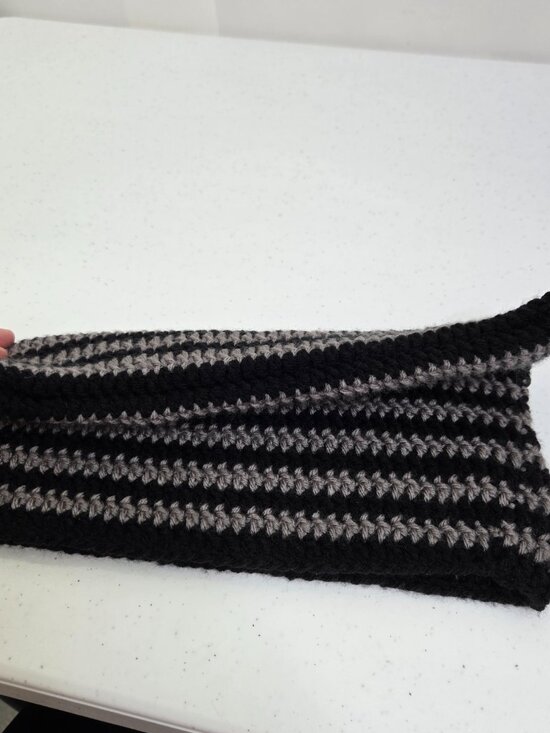 Handmade Crochet Cat Ear Beanie, Striped Acrylic Kitty Hat Black Gray main image 4